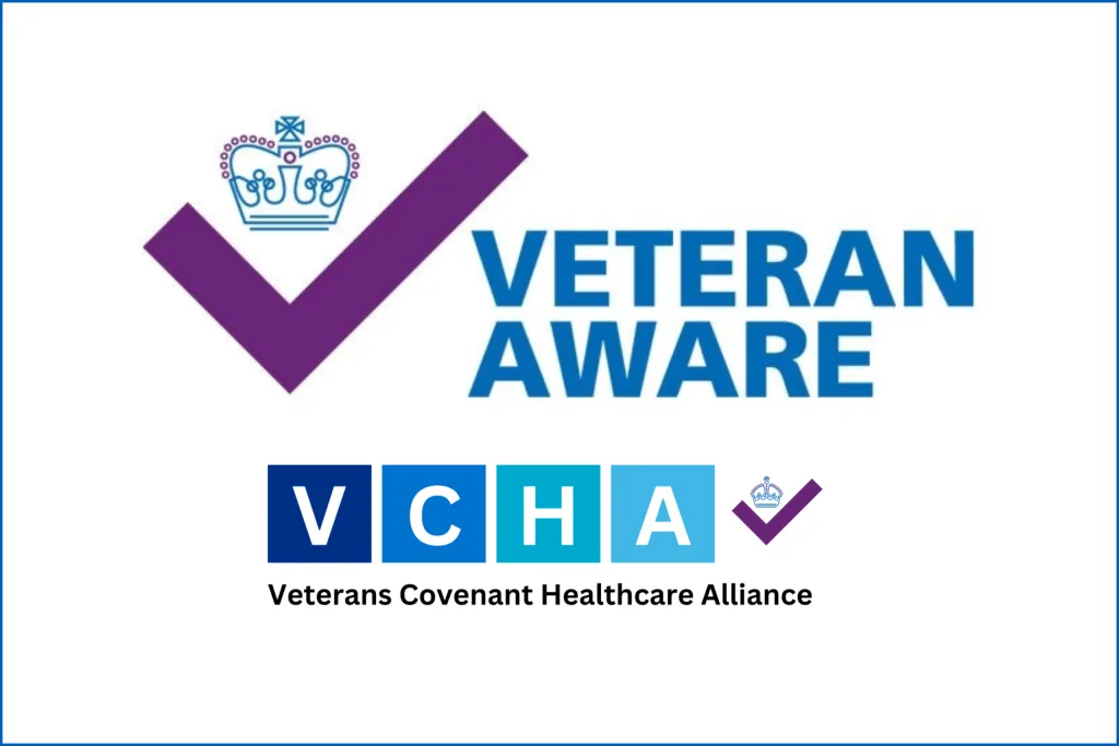The Veteran Aware logo on a white background about the logo for the Veterans Covenant Healthcare Alliabce (VCHA)