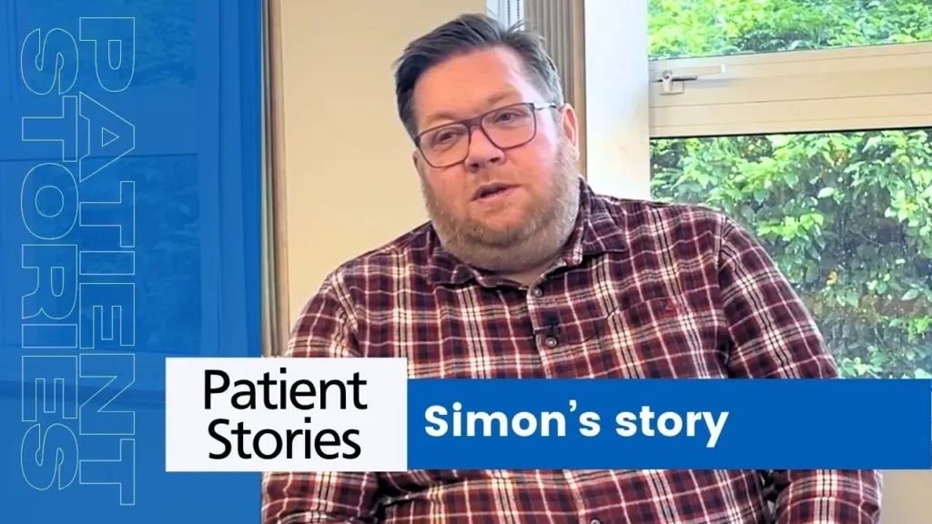 Simon with wording that reads 'patient stories - simon's story'